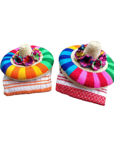 Paquete de 2 Tortilleros Sombrero y Tela de Tortilla - Hecho a Mano