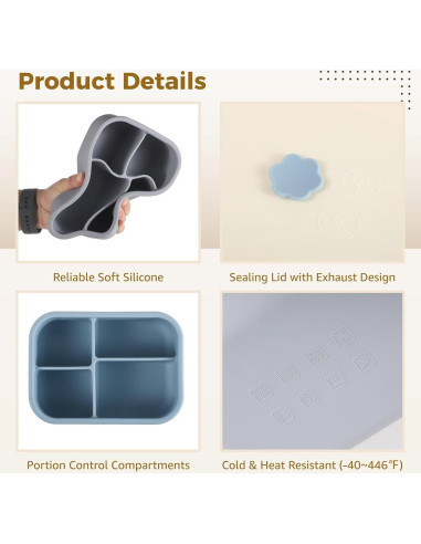 Cajas Bento de Silicona Homaisson 4 PCS 4 Compartimentos