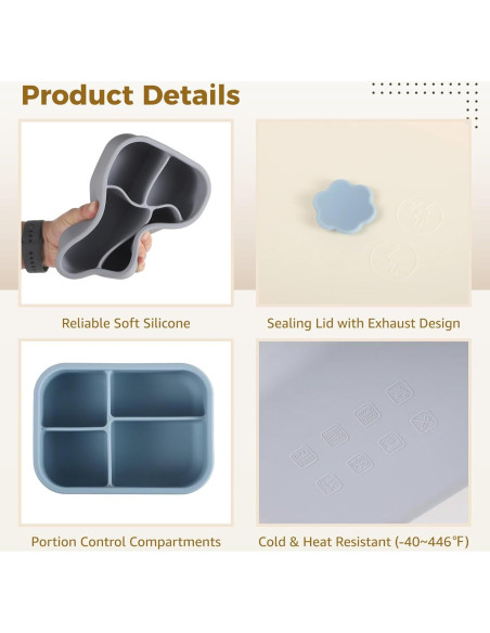 Cajas Bento de Silicona Homaisson 4 PCS 4 Compartimentos