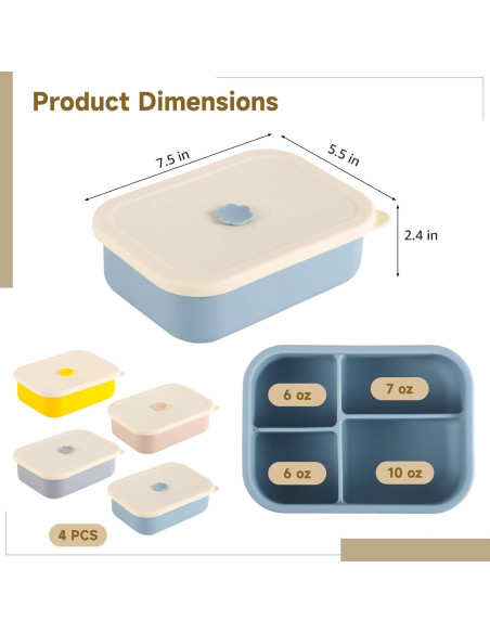 Cajas Bento de Silicona Homaisson 4 PCS 4 Compartimentos