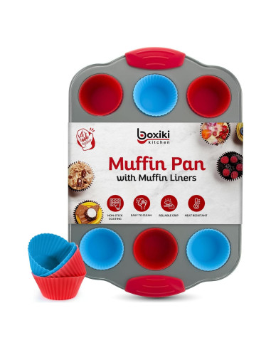 Sartén para Mini Muffins Boxiki 12 Tazas Acero Antiadherente