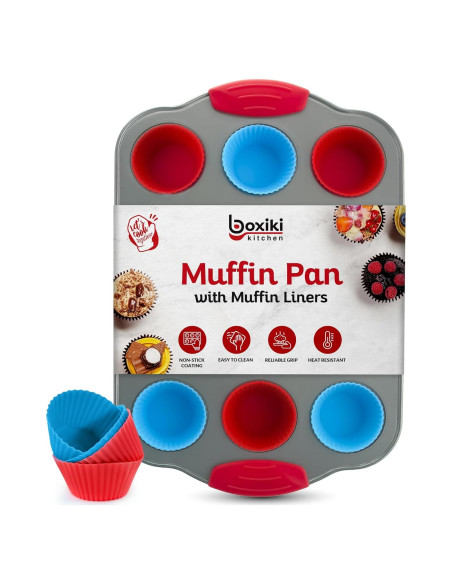 Sartén para Mini Muffins Boxiki 12 Tazas Acero Antiadherente Sartén para Mini Muffins Boxiki 12 Tazas Acero Antiadherente