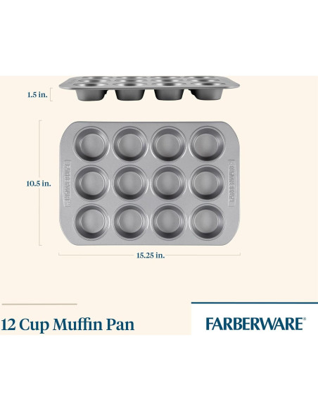Molde para Muffins Antiadherente Farberware 12 Tazas Gris