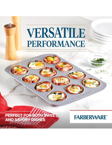 Molde para Muffins Antiadherente Farberware 12 Tazas Gris