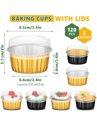 120 Tazas de Hornear de Aluminio Desechables Eaasty 125 ml