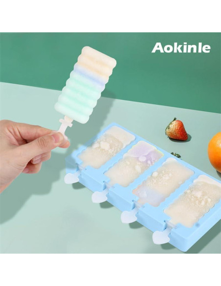 Juego de Moldes de Silicona Aokinle para Paletas Caseras 8 Cavidades Juego de Moldes de Silicona Aokinle para Paletas Caseras 8 Cavidades