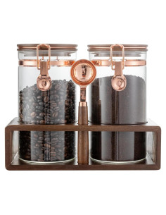 Juego de 2 Tarros de Café de Vidrio Borosilicato con Estante