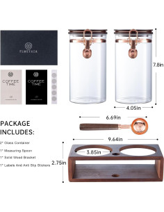 Juego de 2 Tarros de Café de Vidrio Borosilicato con Estante 2