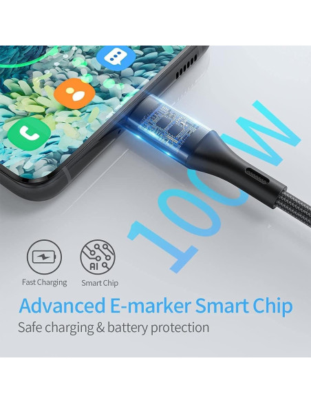 Cable BoxWave USB-C a USB-C 3m 100W para Mileseey TR256B/E