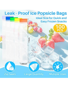 100 Bolsas de Paletas Desechables RAINFLOW 27.94x4.83 cm 145 ml 2