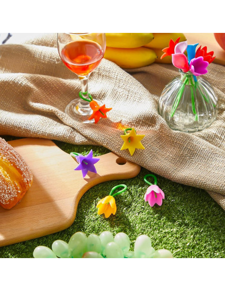 12 Encantos de Vino de Silicona Cunhill para Copas Coloridas