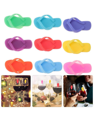 Marcadores de copas de vino HEMOTON 9 piezas silicona zapatilla