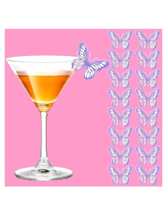 16 Marcadores de Bebida de Silicona Morados Mariposa para Fiestas