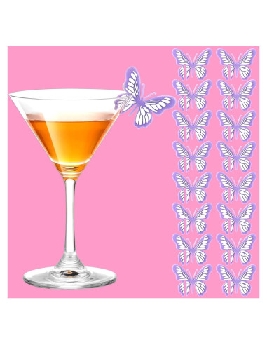 16 Marcadores de Bebida de Silicona Morados Mariposa para Fiestas