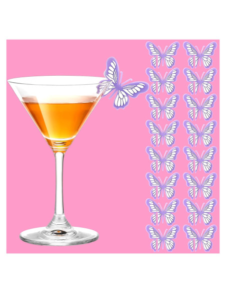 16 Marcadores de Bebida de Silicona Morados Mariposa para Fiestas