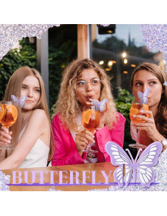 16 Marcadores de Bebida de Silicona Morados Mariposa para Fiestas 2