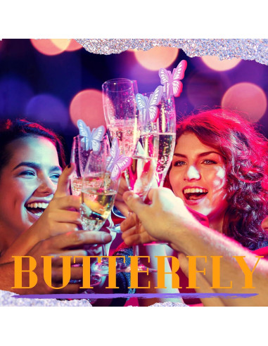 16 Marcadores de Bebida de Silicona Morados Mariposa para Fiestas