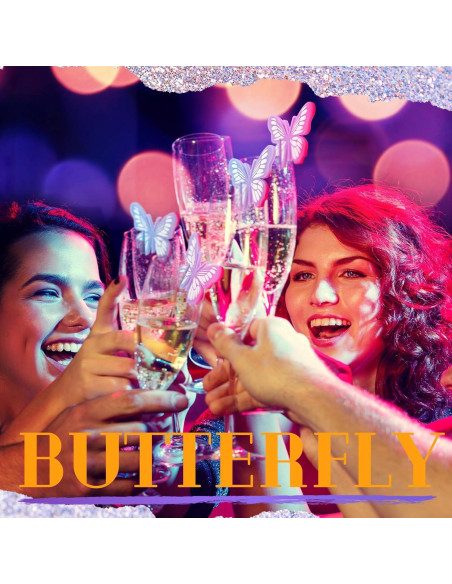 16 Marcadores de Bebida de Silicona Morados Mariposa para Fiestas