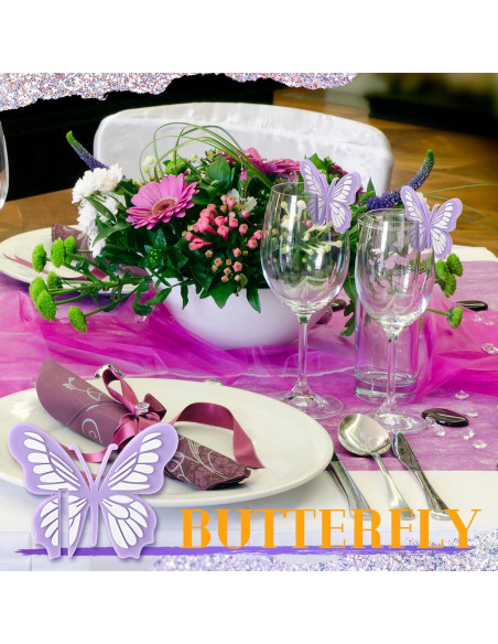 16 Marcadores de Bebida de Silicona Morados Mariposa para Fiestas