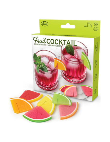 Marcadores de Bebida de Silicona Genuine Fred, Set de 6 Frutas