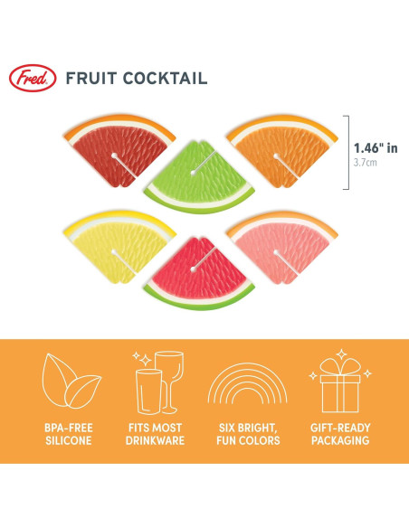 Marcadores de Bebida de Silicona Genuine Fred, Set de 6 Frutas