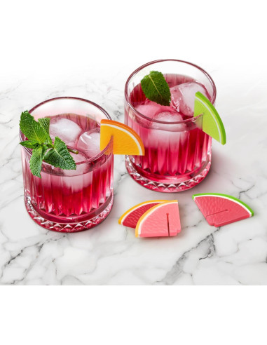 Marcadores de Bebida de Silicona Genuine Fred, Set de 6 Frutas