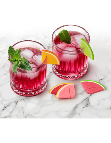 Marcadores de Bebida de Silicona Genuine Fred, Set de 6 Frutas