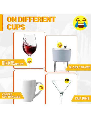 Marcadores de Bebida Emoji Reutilizables AB604 - 8 Piezas