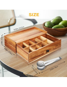 Organizador de Bolsas de Té BOBOKA de Madera Natural con Exprimidor 2