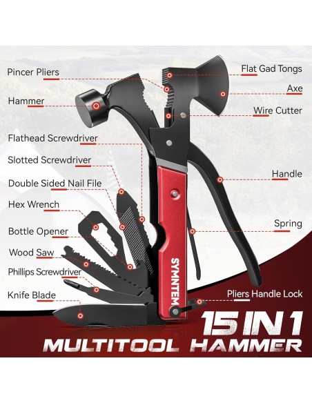 Hacha Multiherramienta SYMNTEM 15 en 1 Compacta Roja