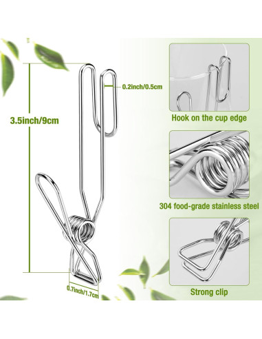 Clips para Bolsas de Té HOUSE AGAIN - Acero Inoxidable 10 Pzas