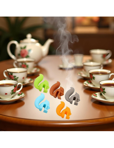 Soportes para Bolsa de Té Silicona BWESOO 5 Pcs Ardilla Multicolor