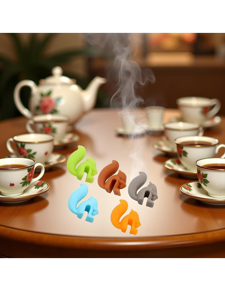 Soportes para Bolsa de Té Silicona BWESOO 5 Pcs Ardilla Multicolor
