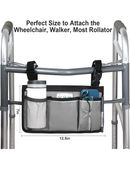 Bolsa Lateral para Silla de Ruedas HSGEZUOQI Gris Impermeable