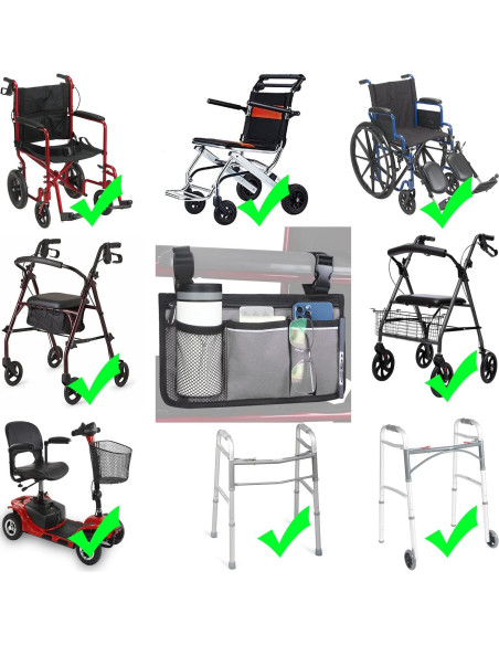 Bolsa Lateral para Silla de Ruedas HSGEZUOQI Gris Impermeable