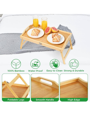 Bandeja de Cama Plegable Ollieroo de Bambú 50x30 cm