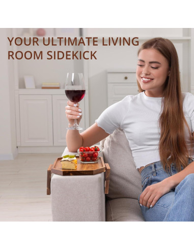 Bandeja de brazo para sofá ZmarKraft de madera de acacia