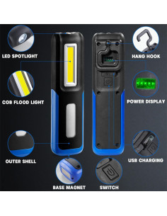 Luz de trabajo LED SHINROW 1000 lúmenes recargable magnética 2