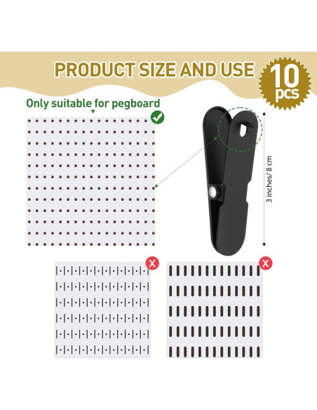 10 Clips de Tablero de Clavos Negros CroBlissful - Metal