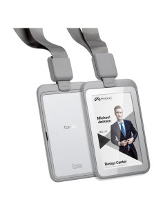 Soporte de identificación retráctil Phomo gris con clip