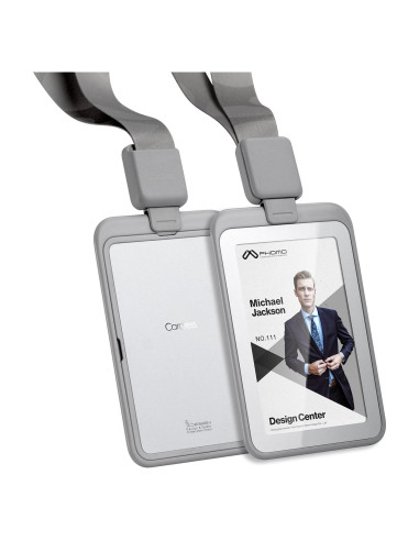 Soporte de identificación retráctil Phomo gris con clip