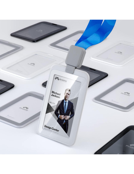 Soporte de identificación retráctil Phomo gris con clip