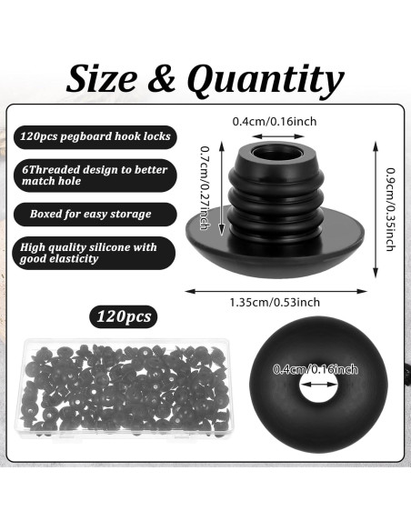 120 Ganchos de Bloqueo para Tablero FdcLixuvol Negro 6.35mm