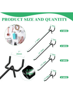 Juego de 60 Ganchos para Tablero Perforado Yauhar Negro 2