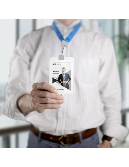 Soporte de identificación retráctil Phomo gris con clip