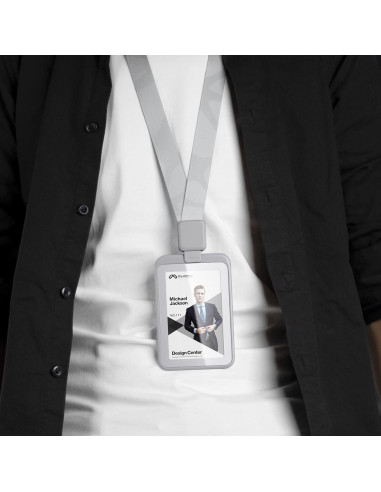 Soporte de identificación retráctil Phomo gris con clip