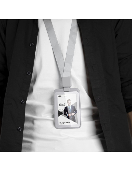 Soporte de identificación retráctil Phomo gris con clip