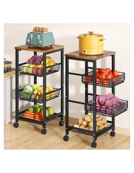 Cesta de Frutas SNTD con Soporte de Madera y 4 Niveles