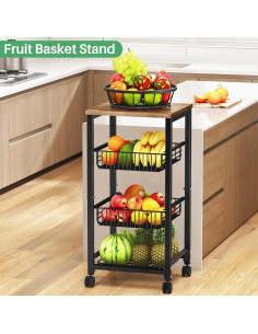 Cesta de Frutas SNTD con Soporte de Madera y 4 Niveles 2
