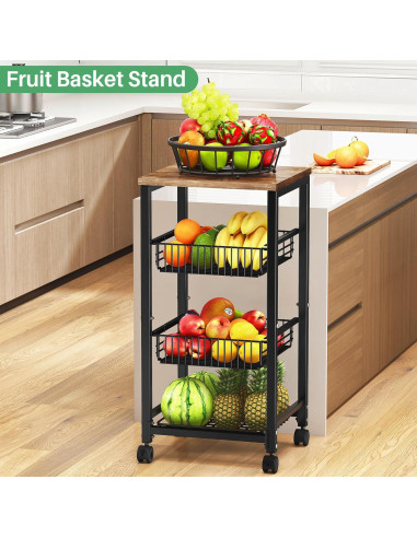 Cesta de Frutas SNTD con Soporte de Madera y 4 Niveles